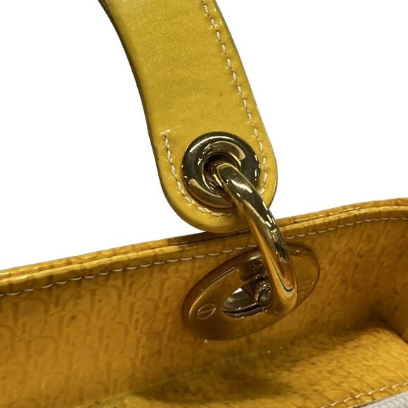 Auth DIOR/ChristianDior Lady Dior Medium/Trotter Yellow Patent Leather Handbag - Picture 9 of 16